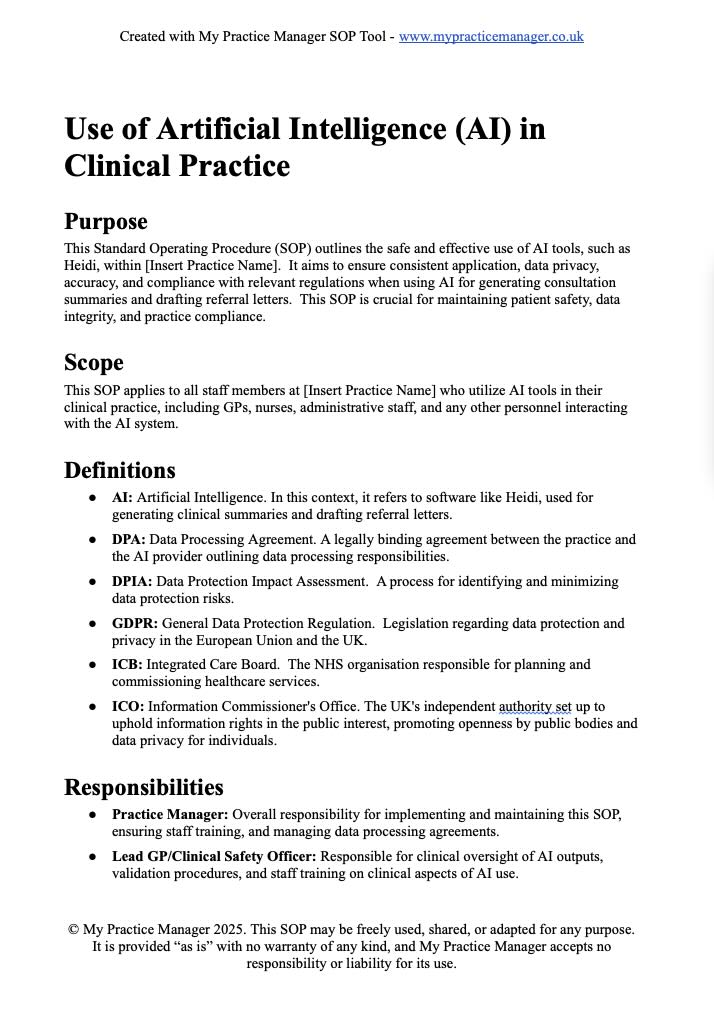 Example document showing AI in GP practice procedures